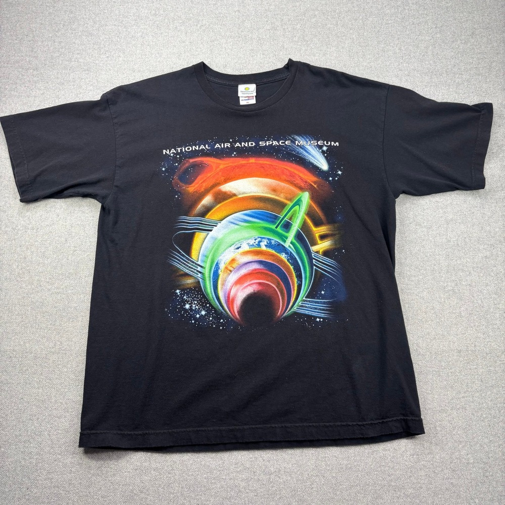 Vintage Air And Space Museum T-Shirt‎ XL Black Smithsonian Double Sided USA Y2K